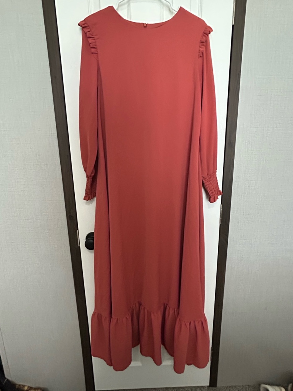 Women’s Maxi Ruffle-Hem Dress in Rust Red
